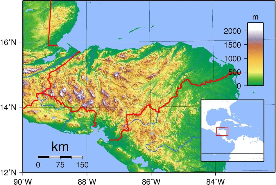 harta Honduras topografice
