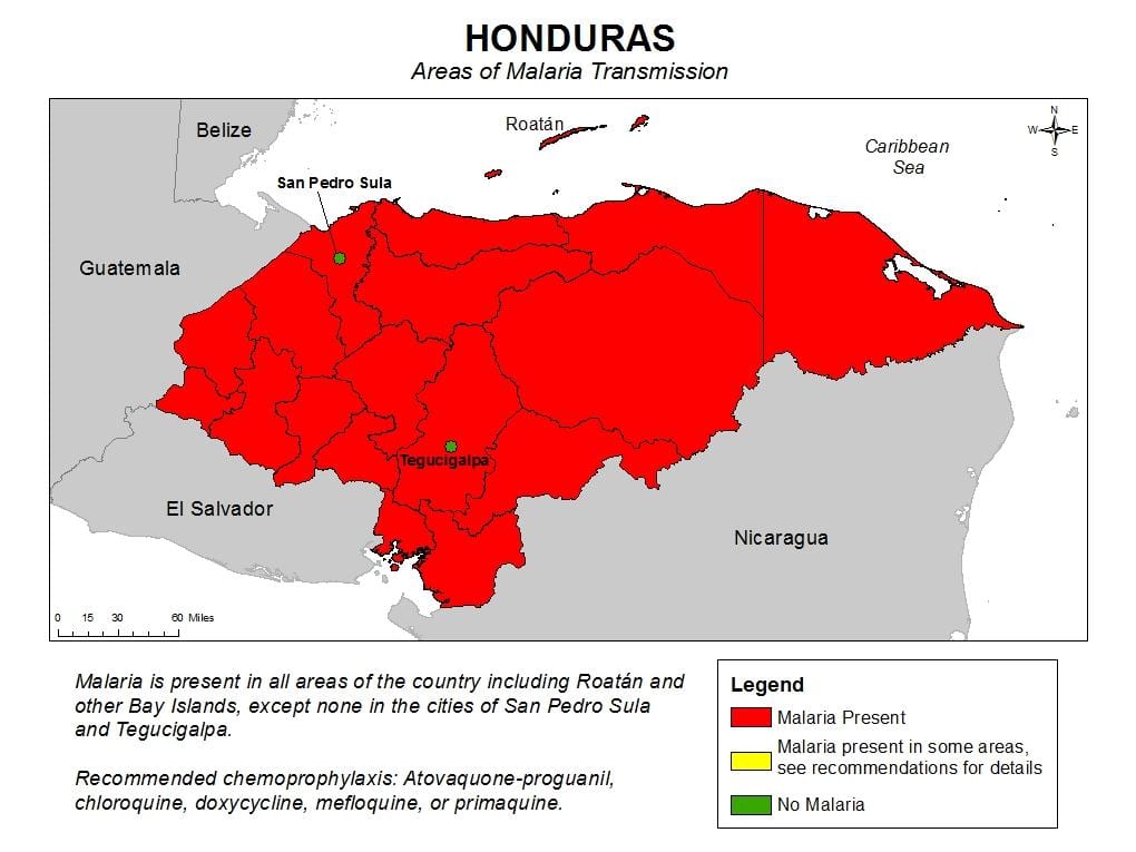 harta Honduras malarie