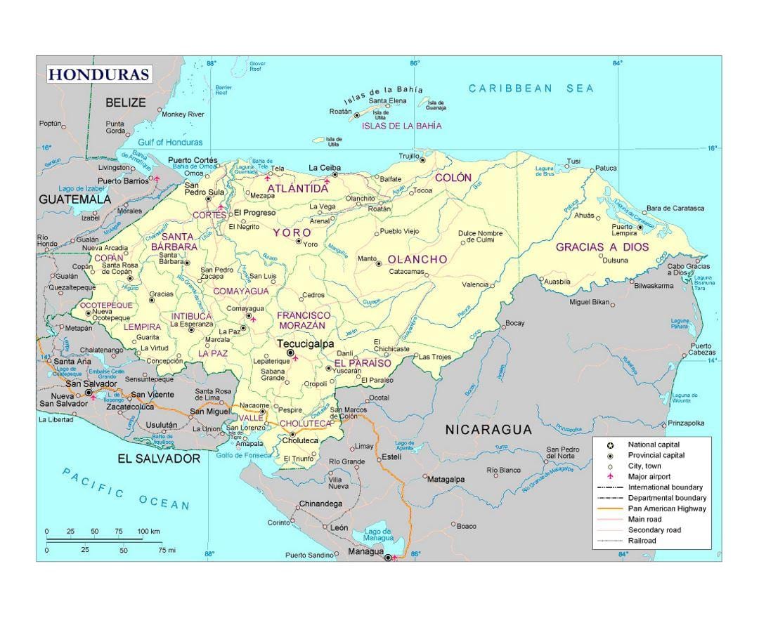 Honduras râuri hartă