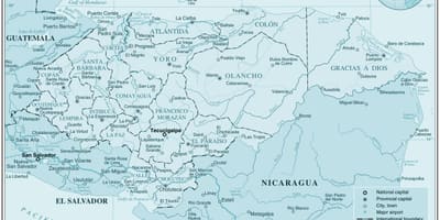 Harta fizică, harta din Honduras